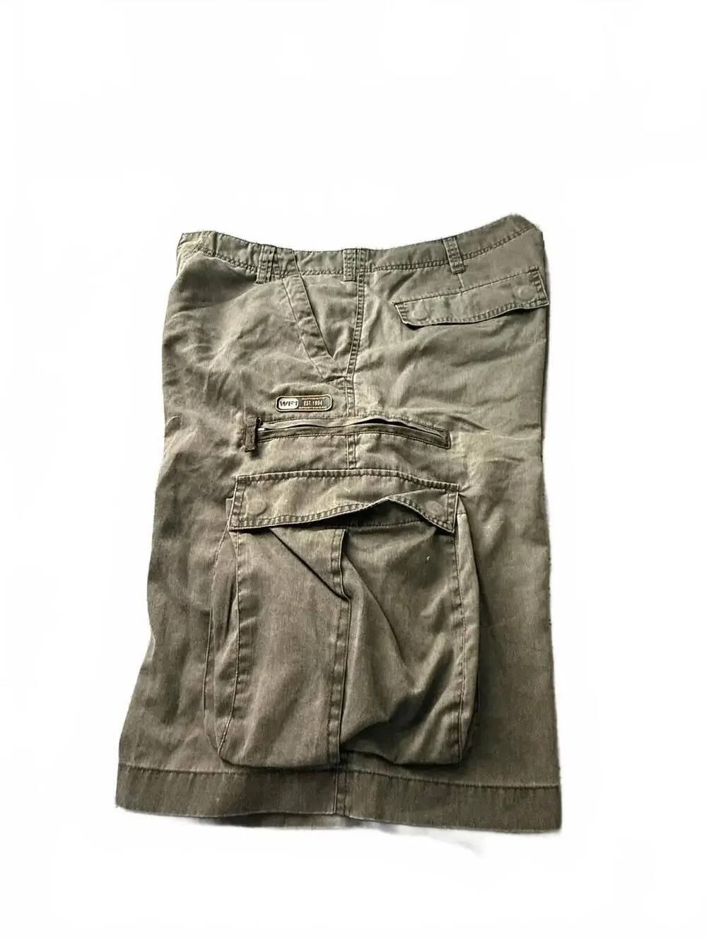 WF1 Wear First Mens Cargo Shorts Size 34 Gray Olive Green Utility Pockets Y2K